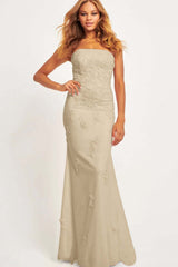 Strapless Sleeveless Long Mermaid Formal Dress With Appliques