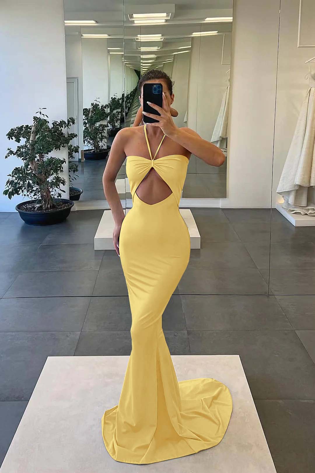 Newinlook Strapless Blue Mermaid Evening Dress With Sleeveless Halter