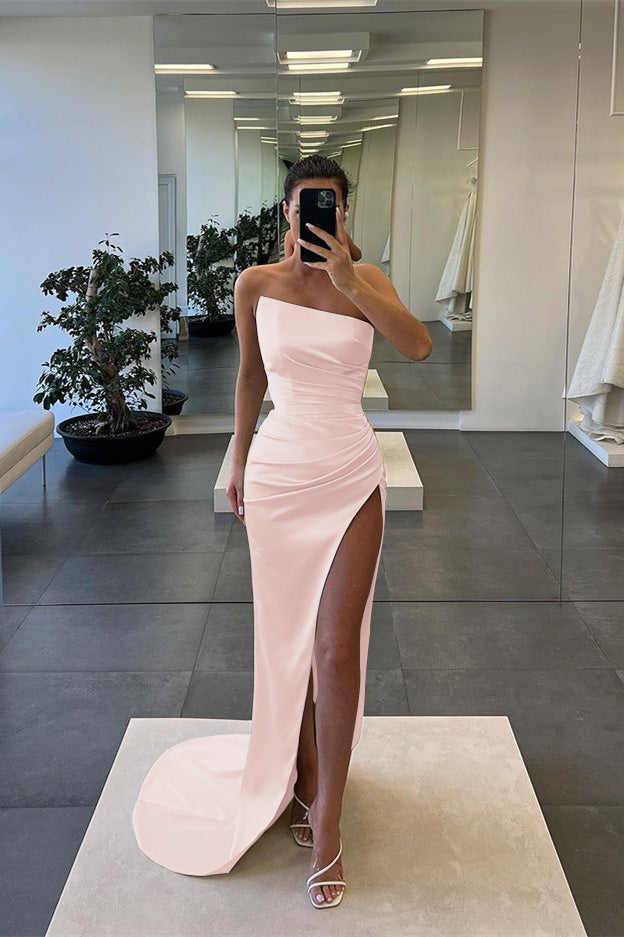 Newinlook Sleeveless Mermaid Strapless Long Slit Evening Dress