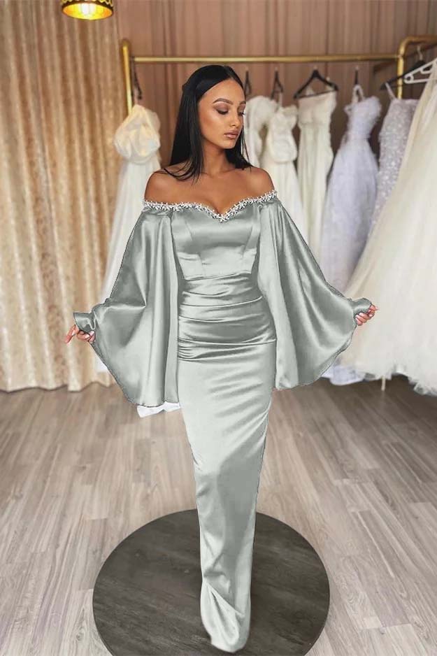 Newinlook Black Ruffle Sleeves Mermaid Long Evening Dress With Beads