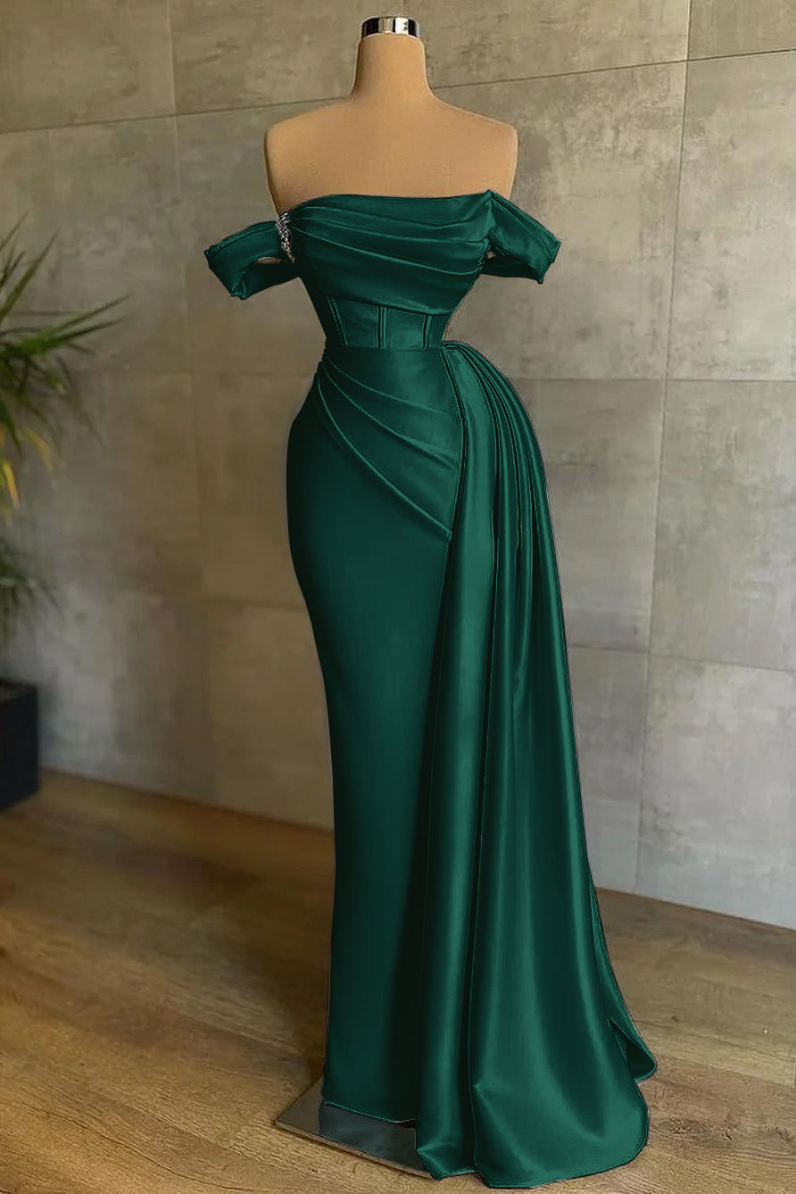 Stunning White Strapless Mermaid Pleated Long Formal Dress Off the Shoulder
