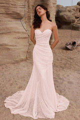 Strapless Sleeveless Long Mermaid Formal Dress With Pleated Sequins