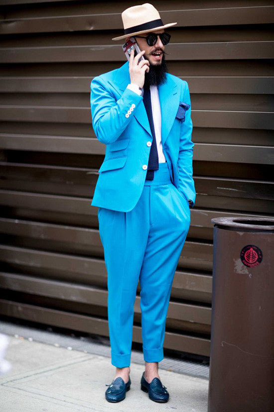 Newinlook Ocean Blue Designer Wedding Suit with Peaked Lapel for Men’s Party