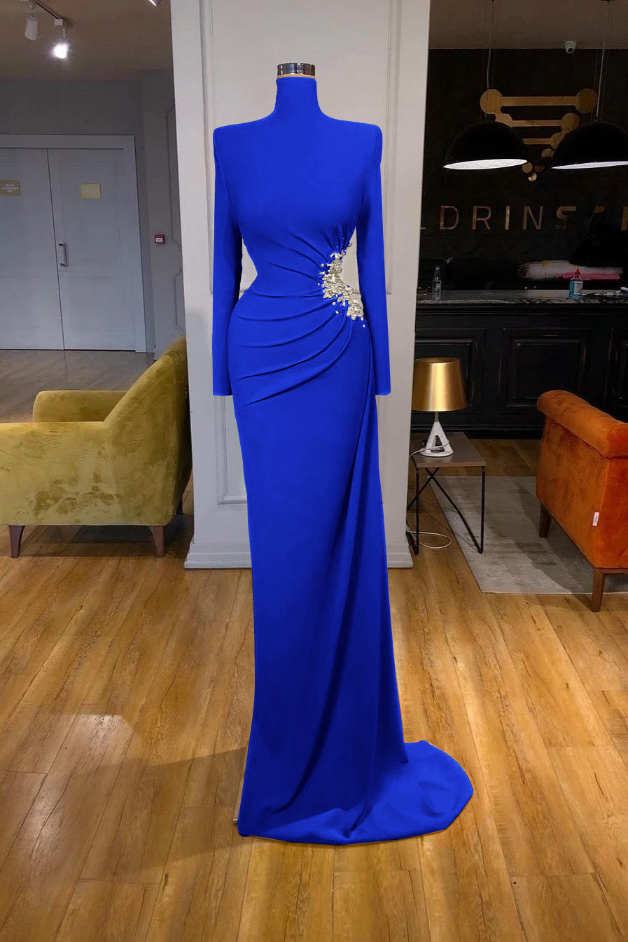Newinlook Long Sleeves High-Neck Mermaid Evening Dress