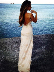 Newinlook Spaghetti-Strap Lace Evening Dress With Slit