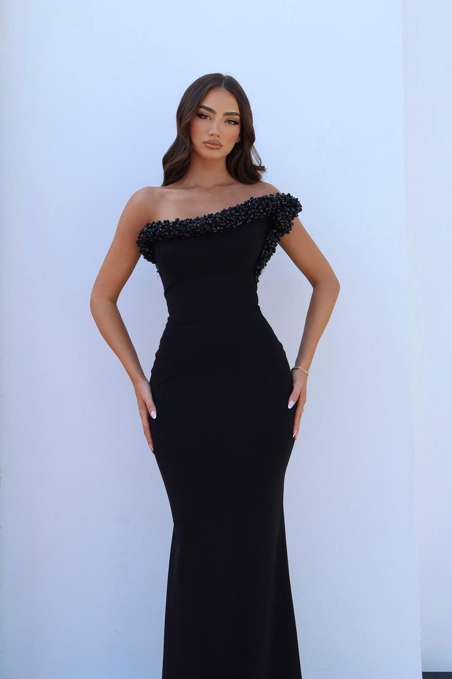 One Shoulder Sleeveless Mermaid Long Formal Dress With Beading
