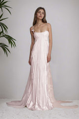 Stain Spaghetti Strap Sleeveless Long Formal Dress With Appliques