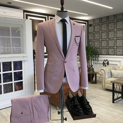 Newinlook Pink Peaked Lapel Wedding Suit with Three Flaps for Men