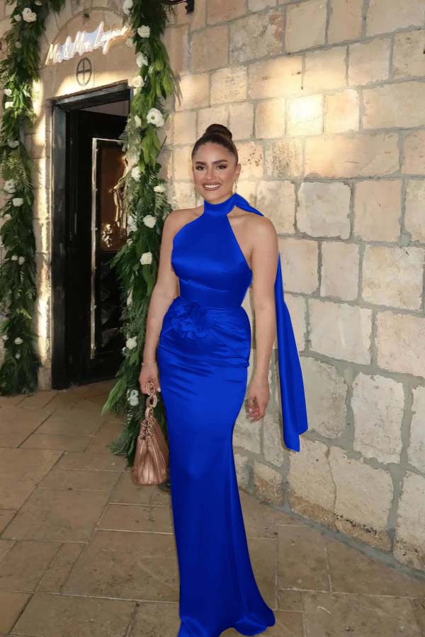 Charming Halter Sleeveless Long Mermaid Formal Dress With Pleated