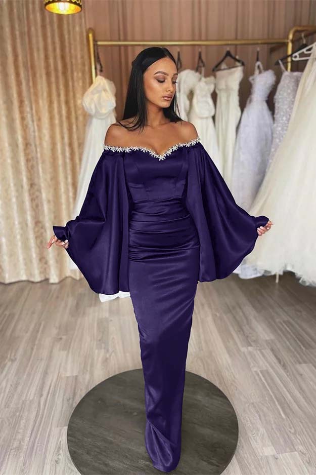 Newinlook Black Ruffle Sleeves Mermaid Long Evening Dress With Beads