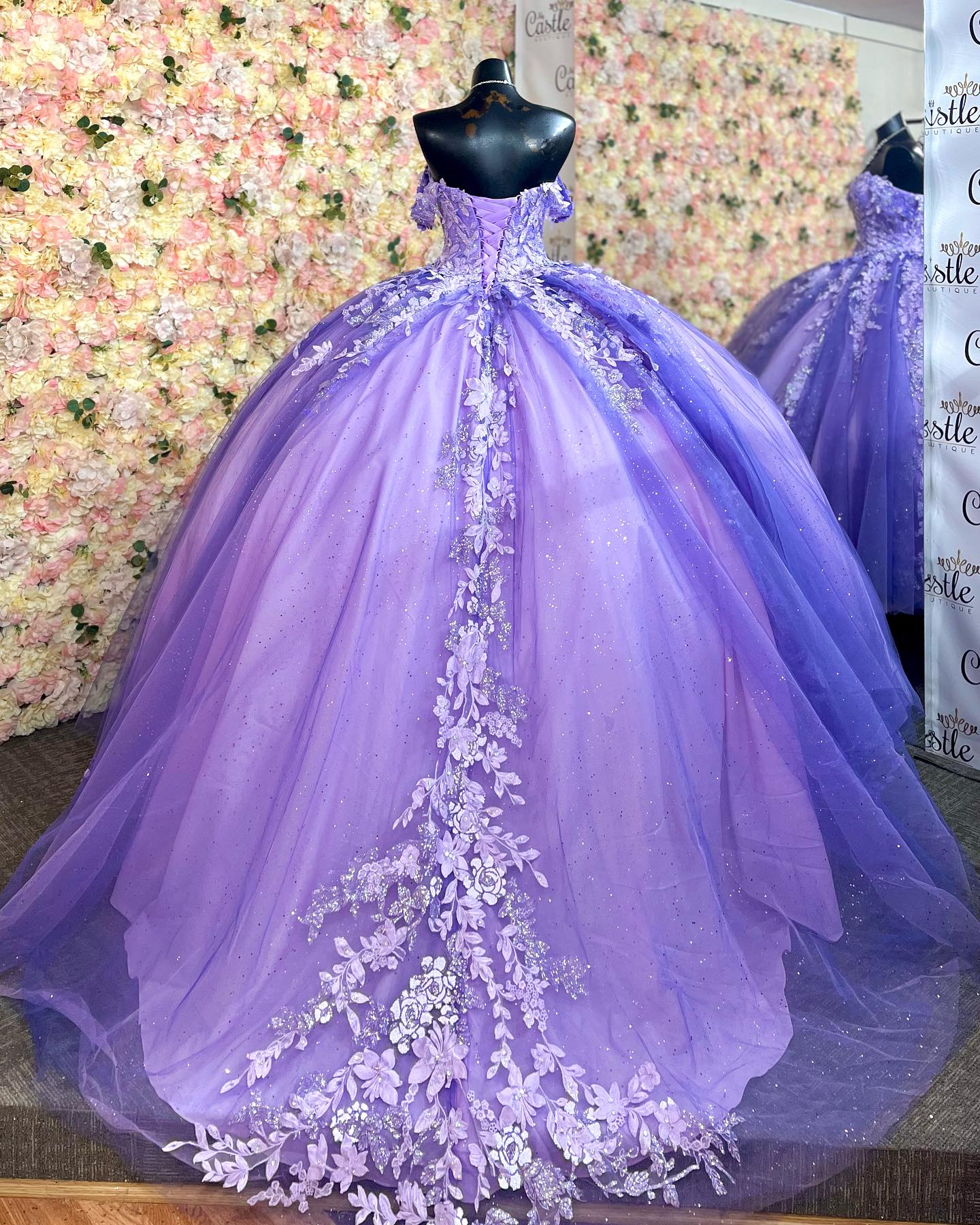Off-Shoulder Ball Gown Sparkling Purple Sequins & Lace-Up Tulle Quinceanera Dress for Sweet 16 & Birthday Parties