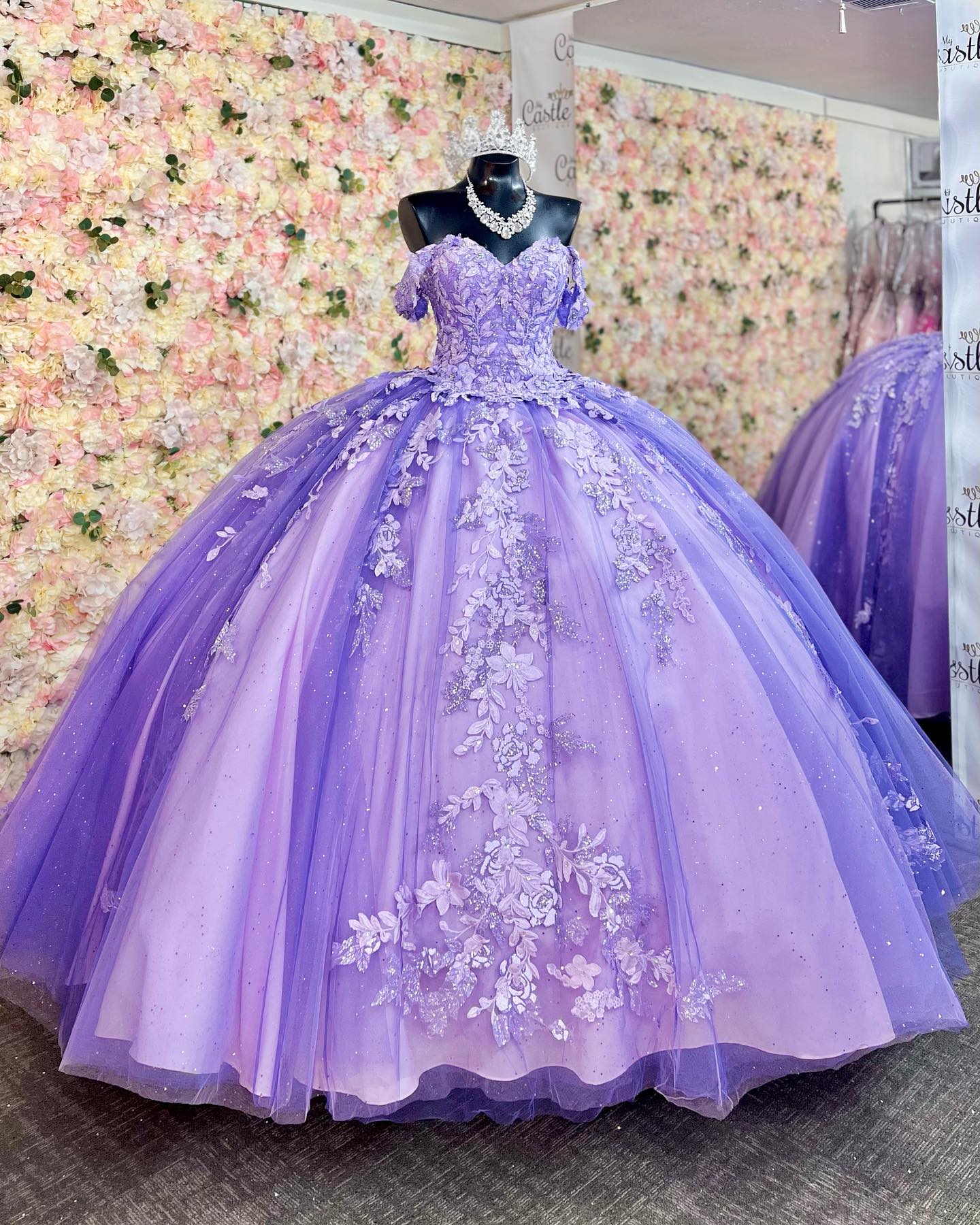 Off-Shoulder Ball Gown Sparkling Purple Sequins & Lace-Up Tulle Quinceanera Dress for Sweet 16 & Birthday Parties
