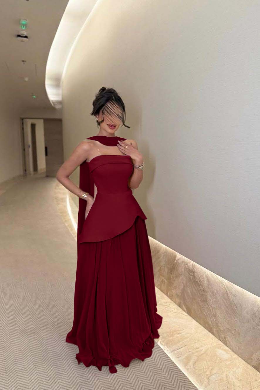 Chic Strapless Sleeveless Long Formal Dress With Ruffles Pleated