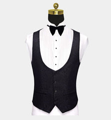 Newinlook Business Black Three-Piece Jacquard Wedding Suit for Men