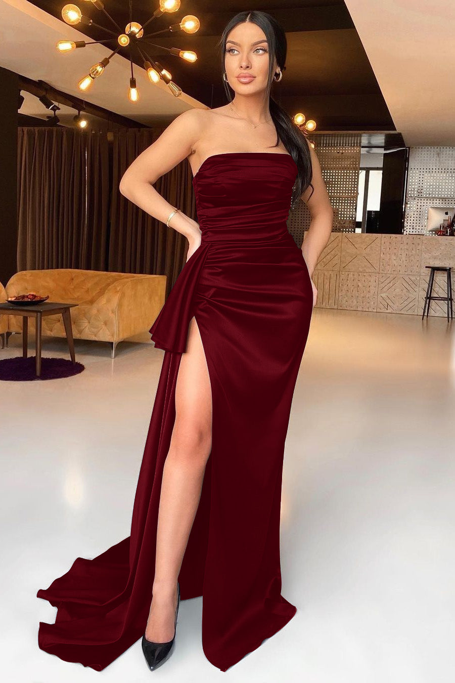 Newinlook Black Mermaid Strapless Evening Dress With Split