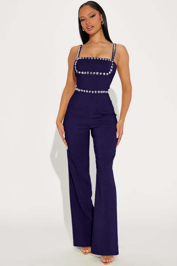 Newinlook Fashion Green Square Neck Spaghetti-Straps Slim Fit Jump Suit