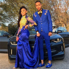 Newinlook Royal Blue Three Pieces Appliques Casual Suit for Groom