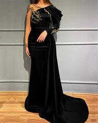Newinlook Dark Green Mermaid Long Sleeves Beads Evening Dress With Appliques