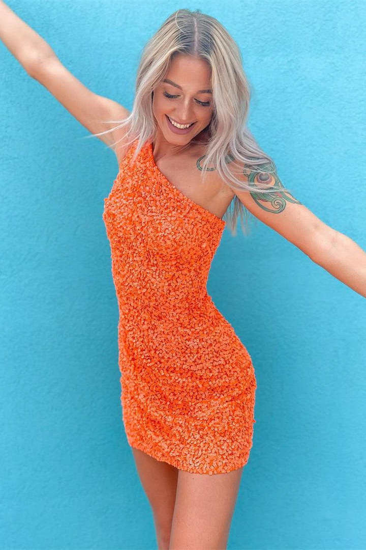 Vicky Sheath One-Shoulder Sequined Homecoming Dress