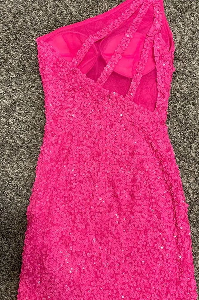 Vicky Sheath One-Shoulder Sequined Homecoming Dress