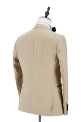 Newinlook Black Peak Lapel Champagne Wedding Suit with Velvet Edging