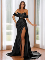 Off-the-Shoulder Strapless Evening Dresses with Sweep Train