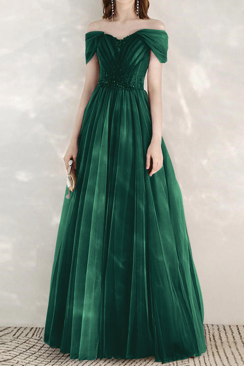 Elegant Infinity Tulle Off the Shoulder Sweetheart Long Formal Dress With Sequins