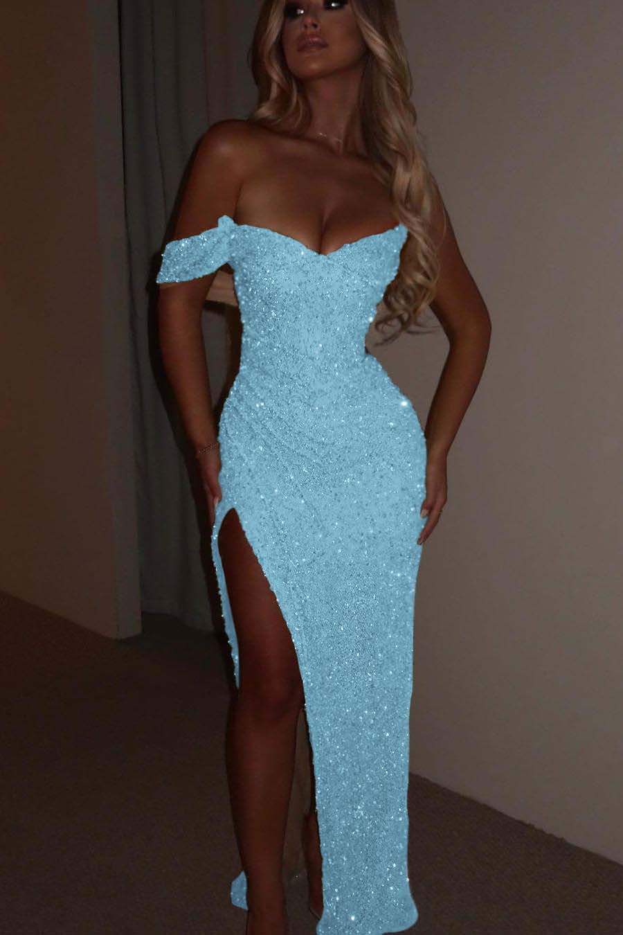 One Shoulder Strapless Sleeveless Long Mermaid Formal Dress With Split