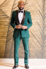 Newinlook Fashionable Black Shawl Lapel Wedding Suit in Dark Green for Groom with One Button