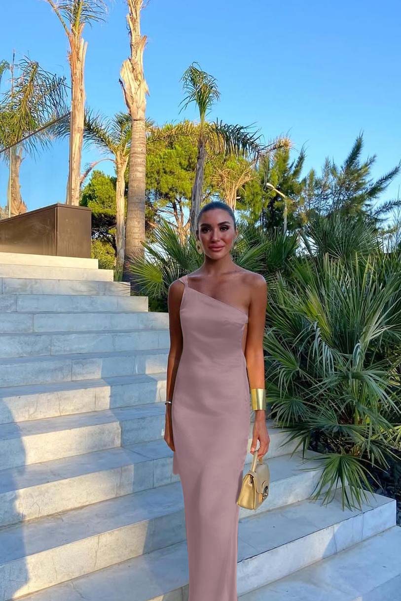 One Shoulder Backless Sleeveless Long Formal Dress With Pleated