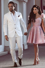 Newinlook Handsome White Peaked Lapel Two-Piece Wedding Suit for Men’s Parties