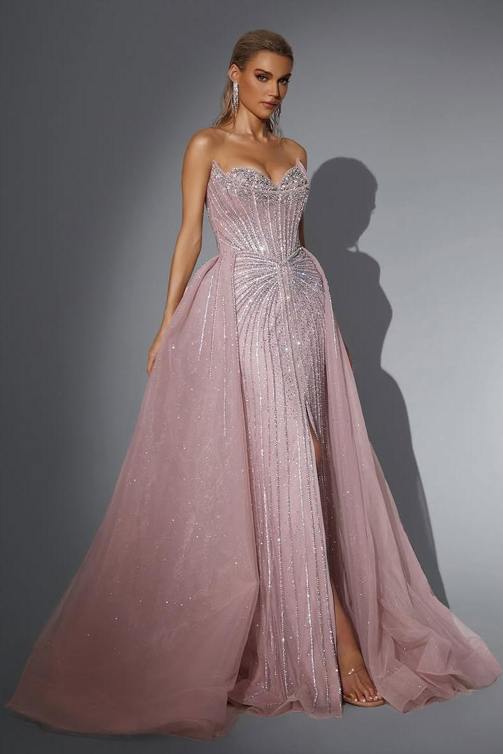 Strapless Sleeveless Long Mermaid Formal Dress With Split Sequins