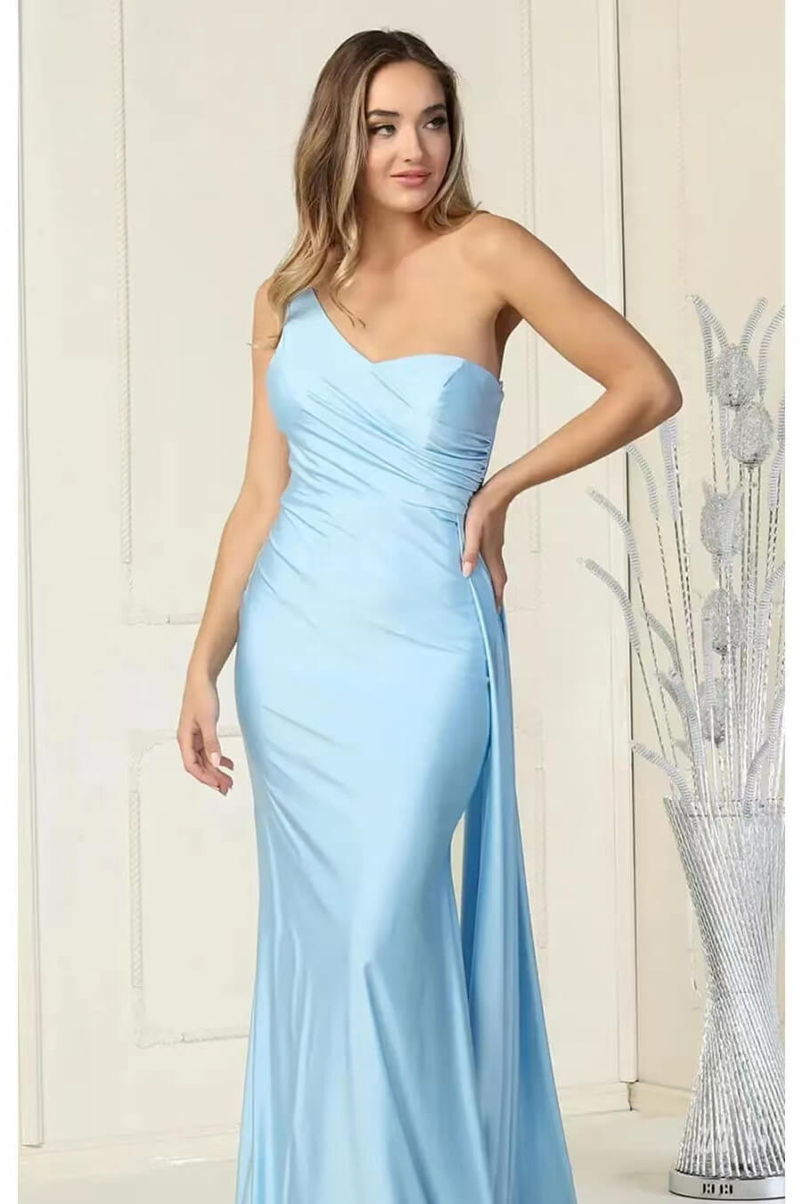 Newinlook Basics Long Elegant Yellow One Shoulder Mermaid Evening Dress