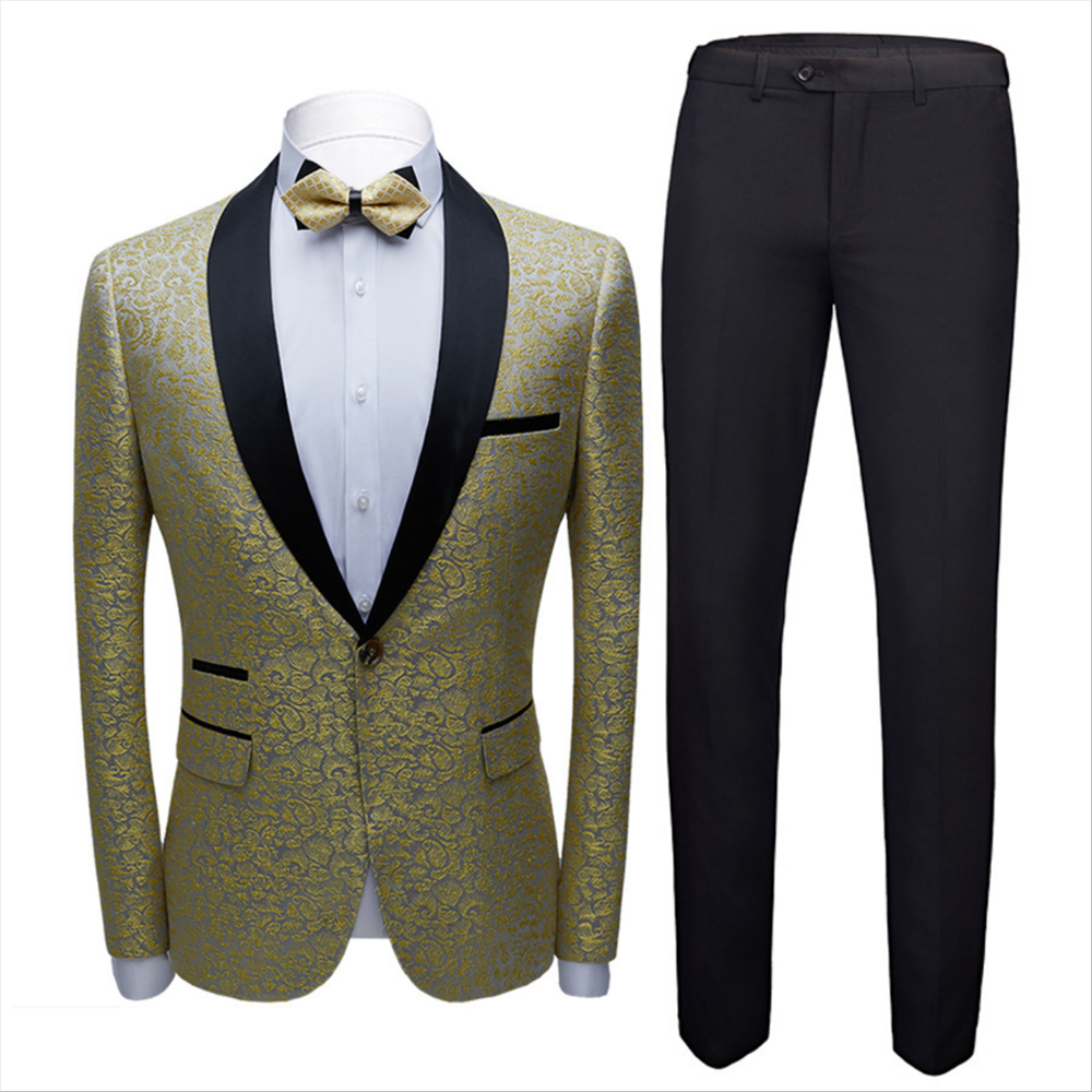 Newinlook Gentle Black Shawl Lapel One-Button Jacquard Wedding Suit