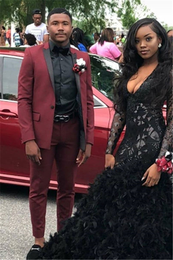Newinlook Fashionable Black Lapel Two-Piece Designer Wedding Suit on Sale