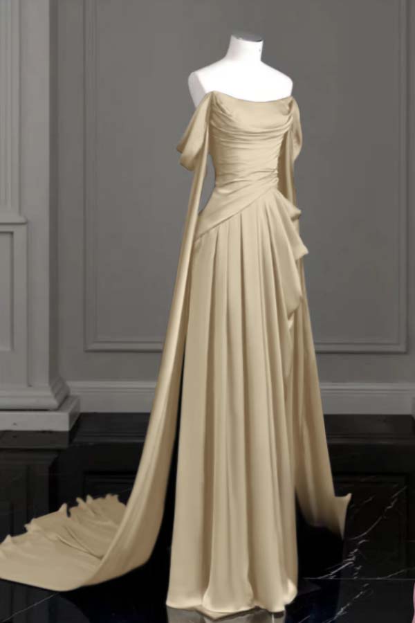 Off the Shoulder Strapless Sleeveless Long Formal Dress With Pleated