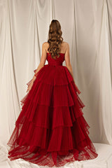 Newinlook Burgundy Mermaid Sleeveless Layers Sleeveless Evening Dress Strapless