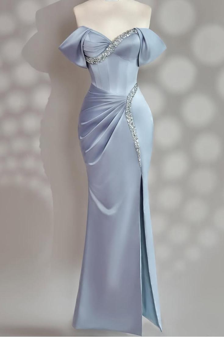 Sleeveless Off the Shoulder Long Mermaid Formal Dress With Beading