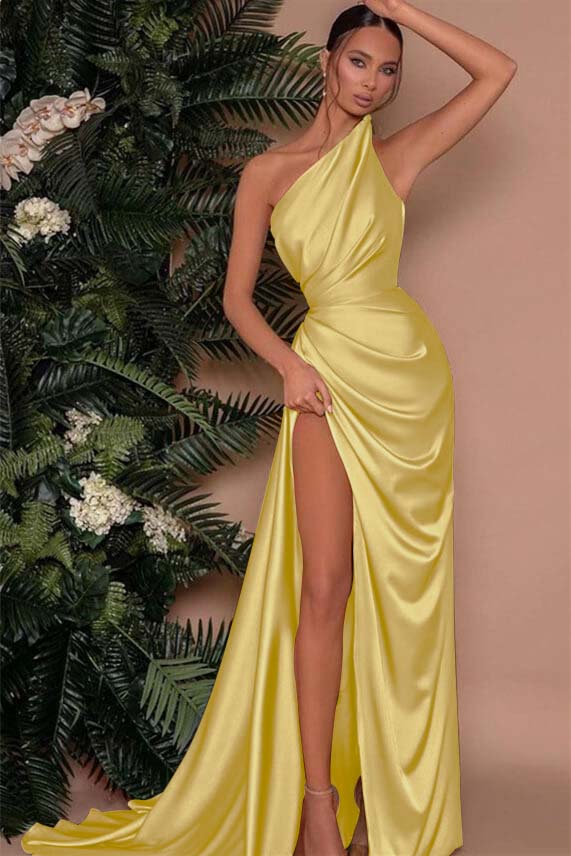 Newinlook Elegant One Shoulder Sleeveless Mermaid Front Split Evening Dress Green