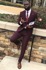 Newinlook Stylish Dark Burgundy One-Button Prince Suit with Peaked Lapel for Prom