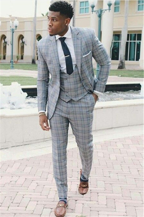 Newinlook Grid Western Wedding Suits - Three Piece with Notch Lapel for Wedding, New Arrivals