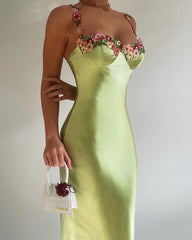 Charming Pink Appliques Sweetheart Spaghetti Strap Long Formal Dress