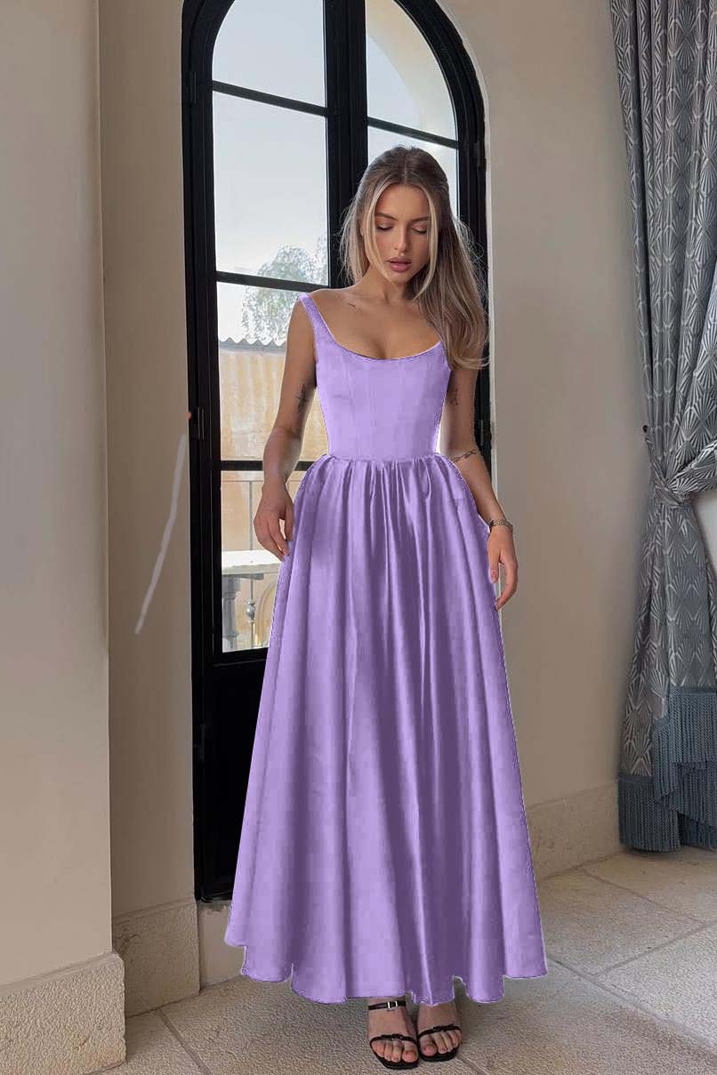 Spaghetti Strap Sleeveless A Line Long Formal Dress With Pleated