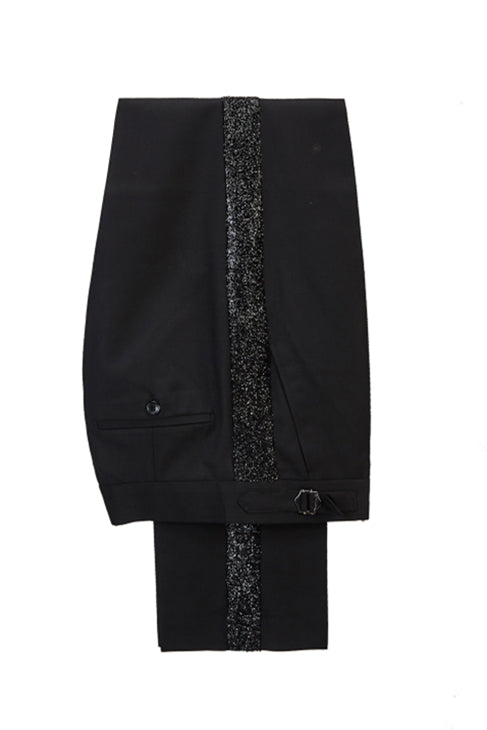 Newinlook Glamorous Black Peak Lapel Sky Blue Sparkle Two-Piece Evening Suit