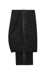 Newinlook High-Quality Bright Red Tuxedo with Sparkling Black Peak Lapel