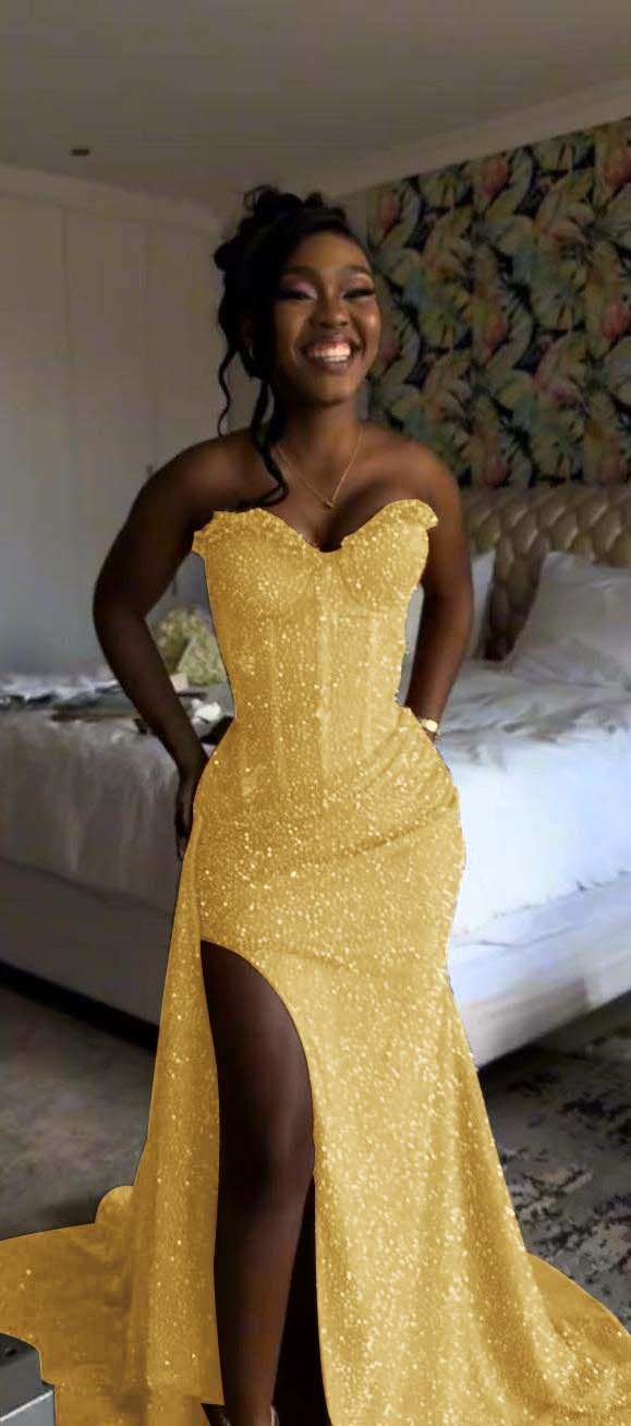Sweetheart Sleeveless Long Mermaid Formal Dress With Split Sequin