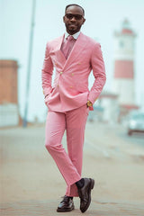Newinlook Pink Double-Breasted Western Suit with Peaked Lapel for Wedding