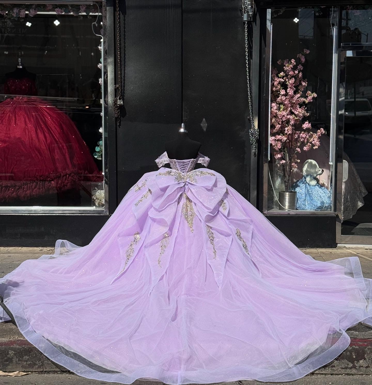 Gold-Sequined Lilac Ball Gown Off-Shoulder Sparkly Tulle Quinceanera & Sweet 16 Party Dress