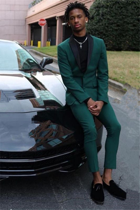 Newinlook Dark Green Wedding Suit for Groom and Groomsmen with Black Shawl Lapel