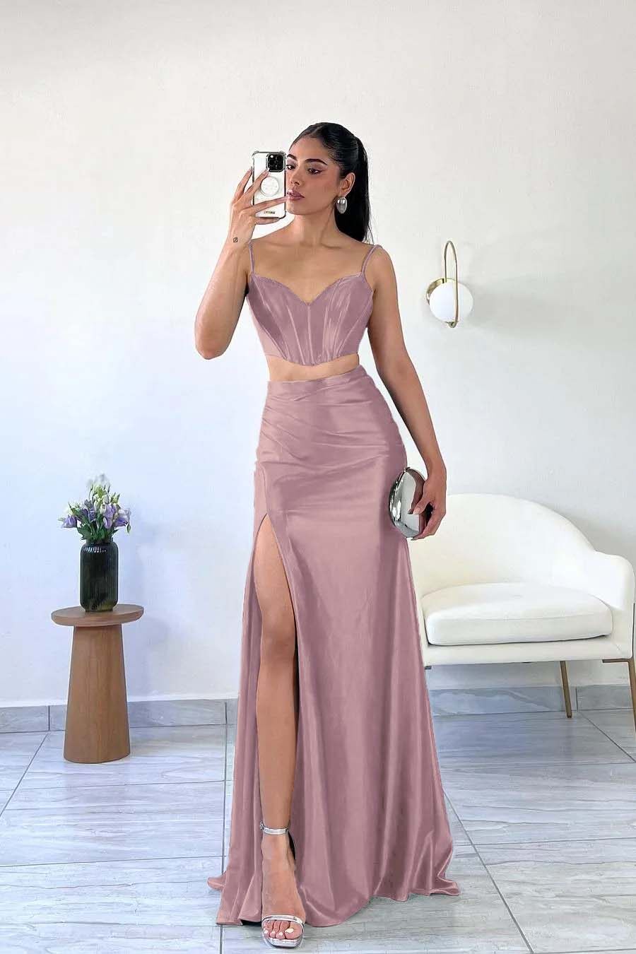 Spaghetti Strap Sleeveless Mermaid Long Formal Dress With Split